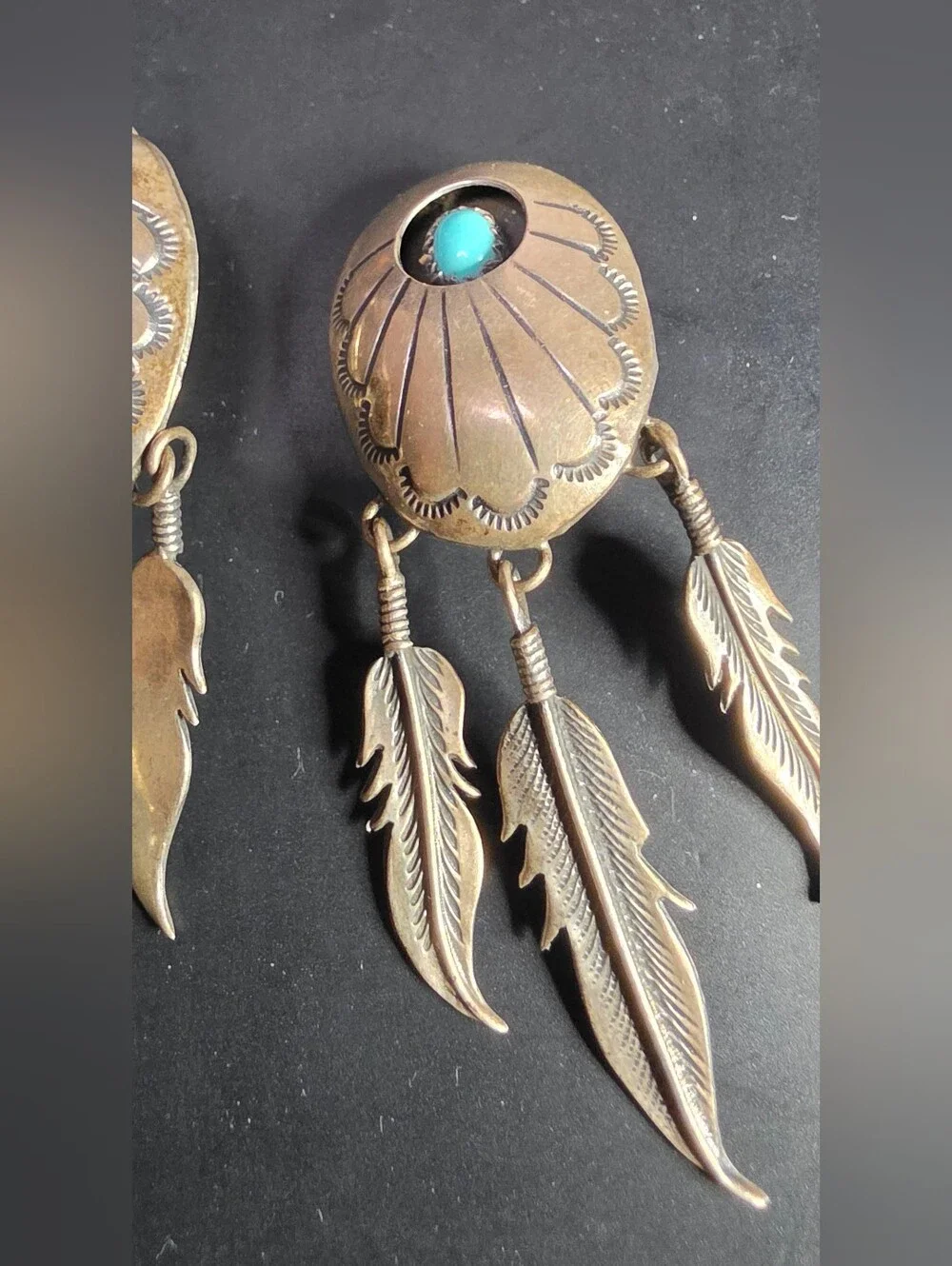 Turquoise Accent Feather Drop Earrings - Women Jewelry